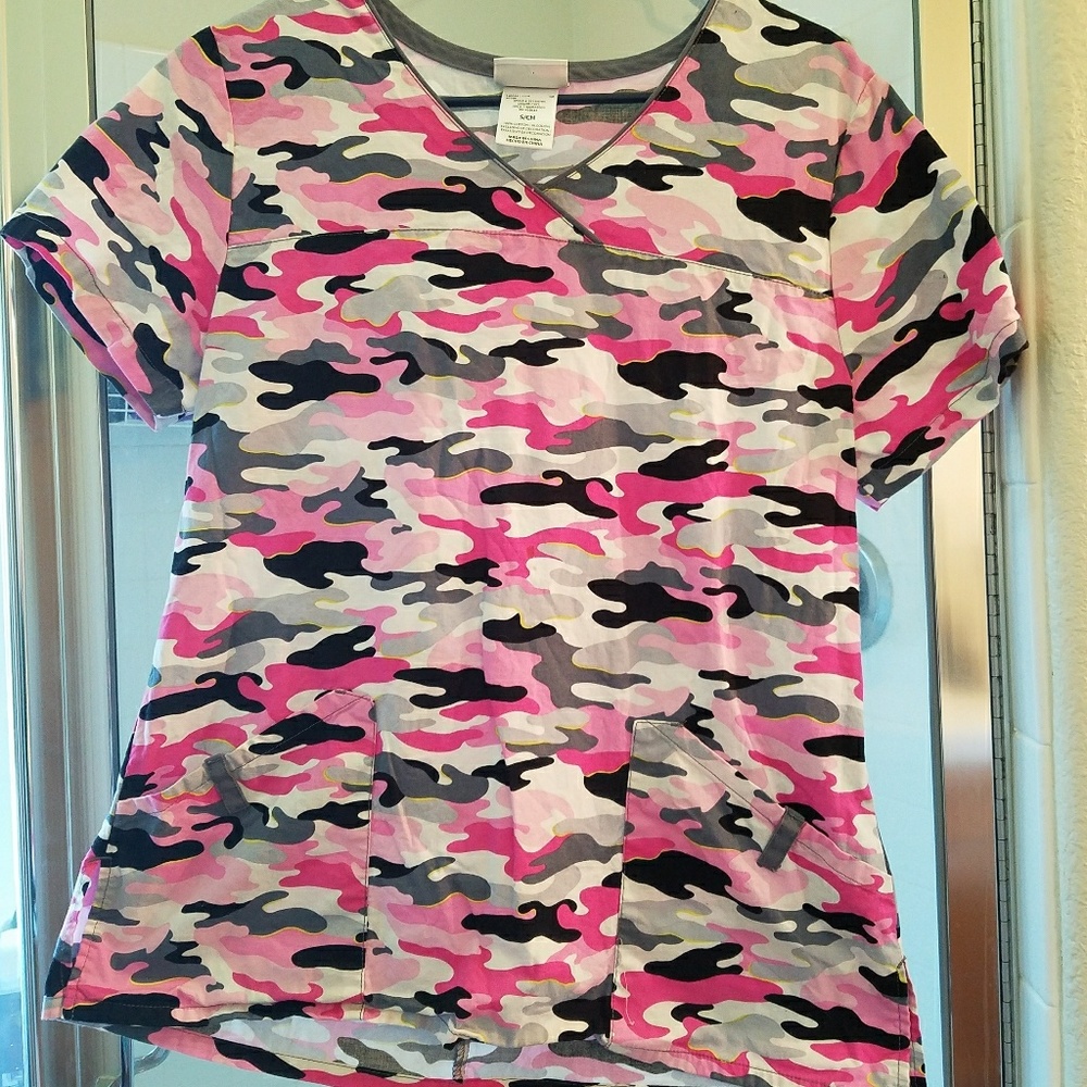 Pink camo scrub top